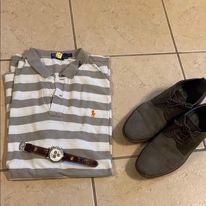 Grey and white stripe Polo by Ralf Lauren